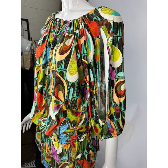 Trina Turk Womens Multicolor Floral Blouse With Elastic Waist & Bishop Sleeves - Picture 7 of 16